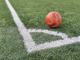 A soccer ball positioned at the corner of the soccer field on November 12. 2021.