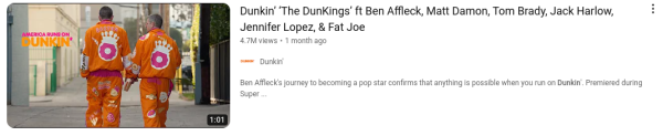 Ben Affleck and Matt Damon are featured in the DunKings advertisement which premiered during Super Bowl 58.

Photo Credit: Dunkin Donuts YouTube channel