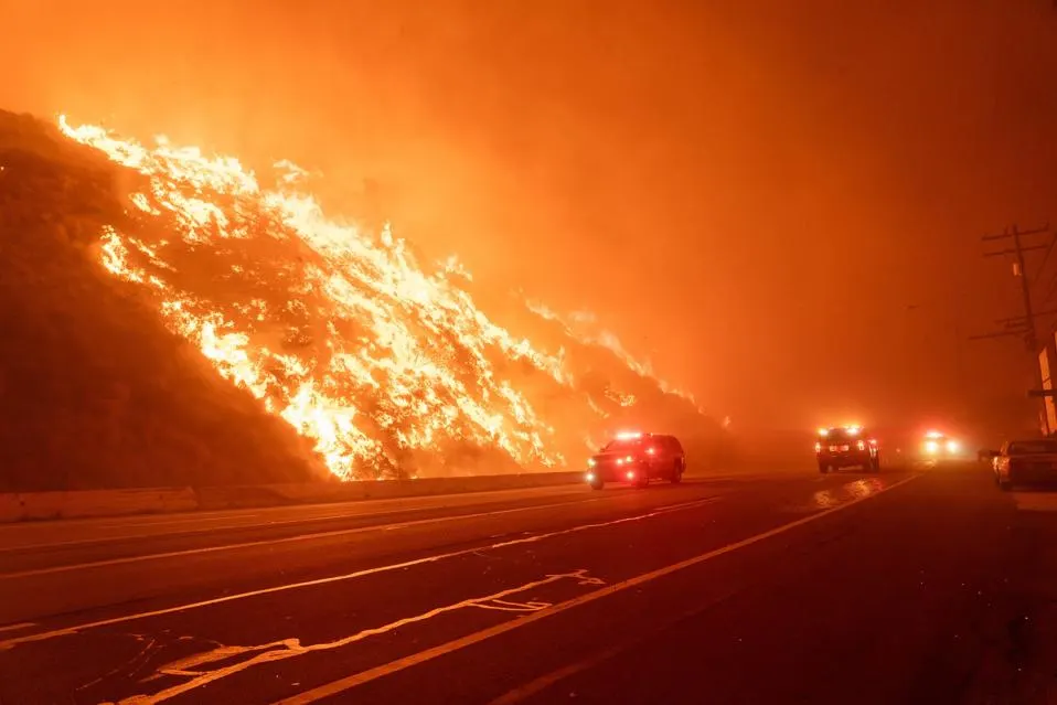 The Palisades Fire in the Pacific Palisades neighborhood of Los Angeles on Jan. 7, 2025